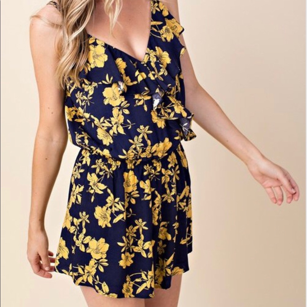 NEW Navy / Mustard Floral Romper - Picture 2 of 5